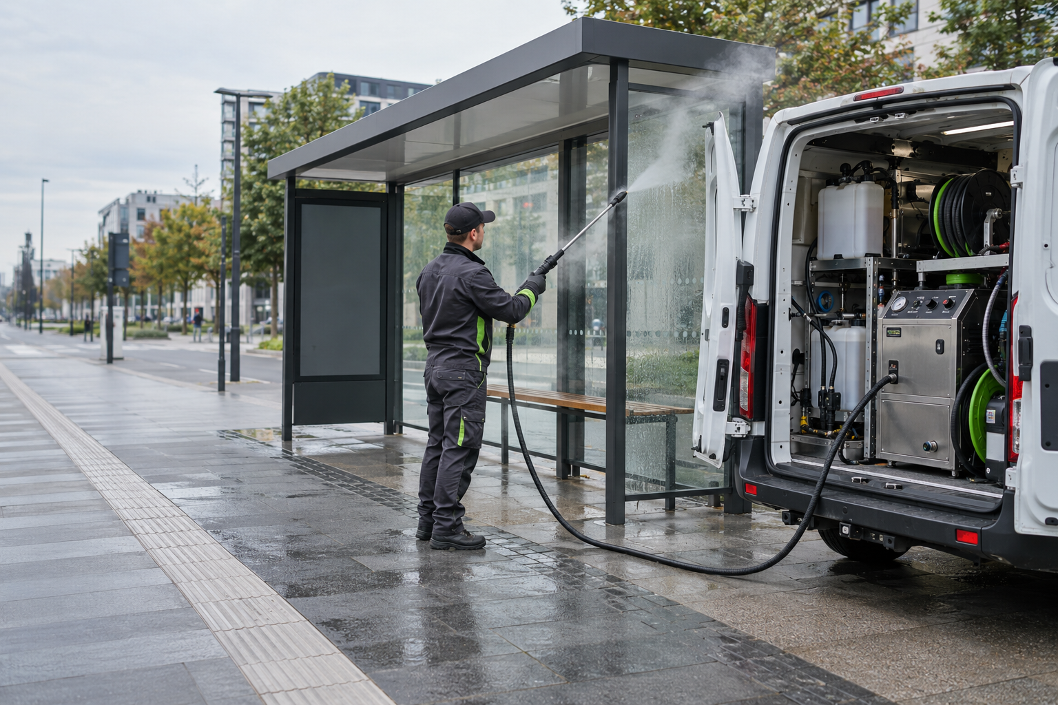 Mobilne czyszczenie parą infrastruktury miejskiej